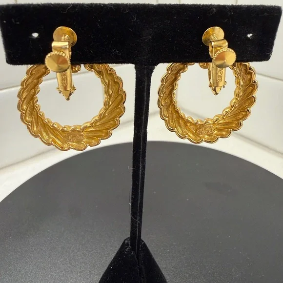 Napier Gold Tone Twisted Hoop Earrings - Picture 4 of 6